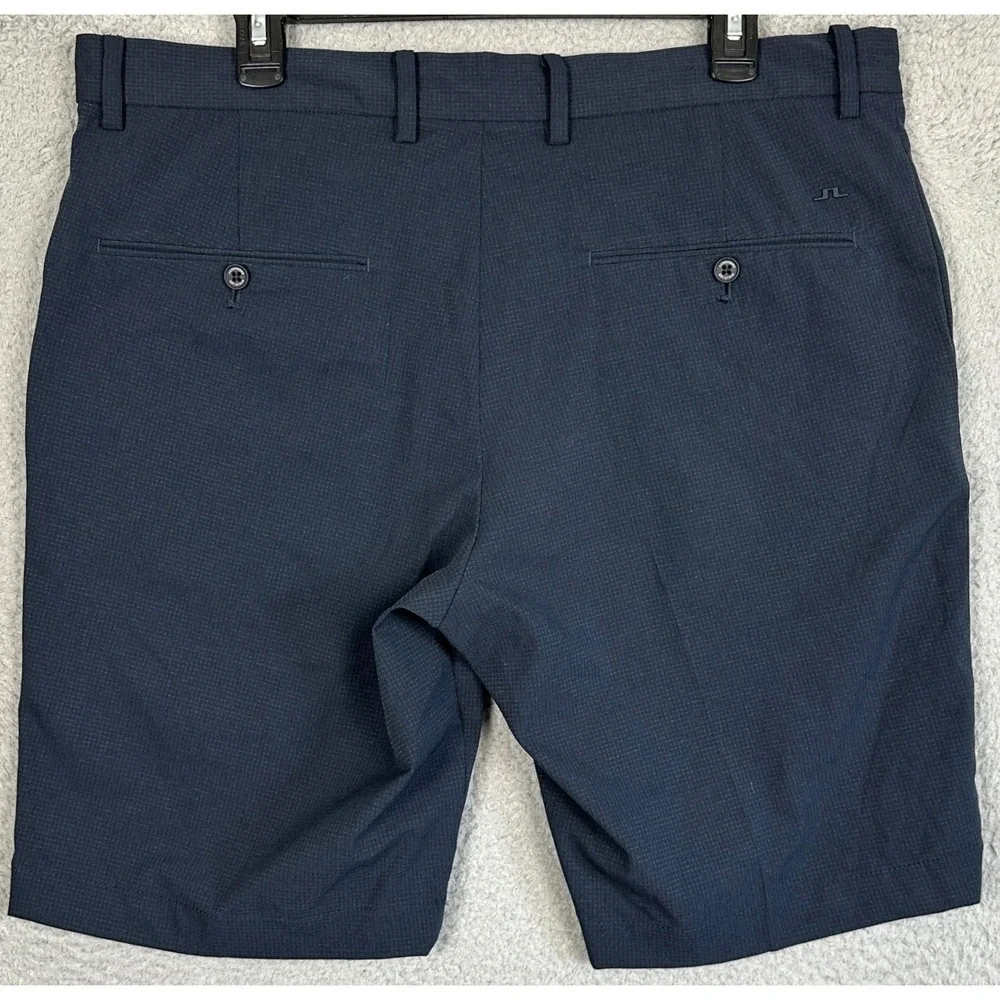 J.Lindeberg Vent Golf Shorts Mens 36 Navy Blue Micro Check Chino Stretch Logo